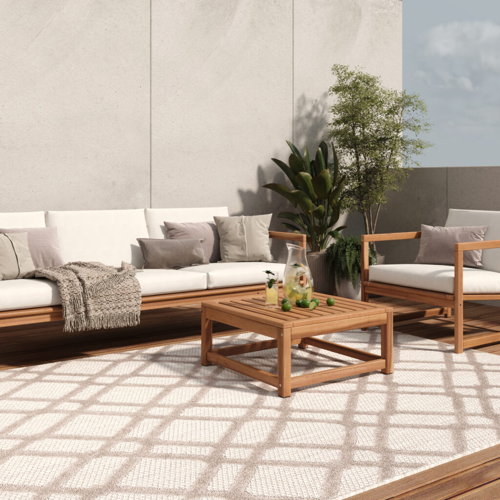 Teppich Outdoor Patio Beige Grau Gitter