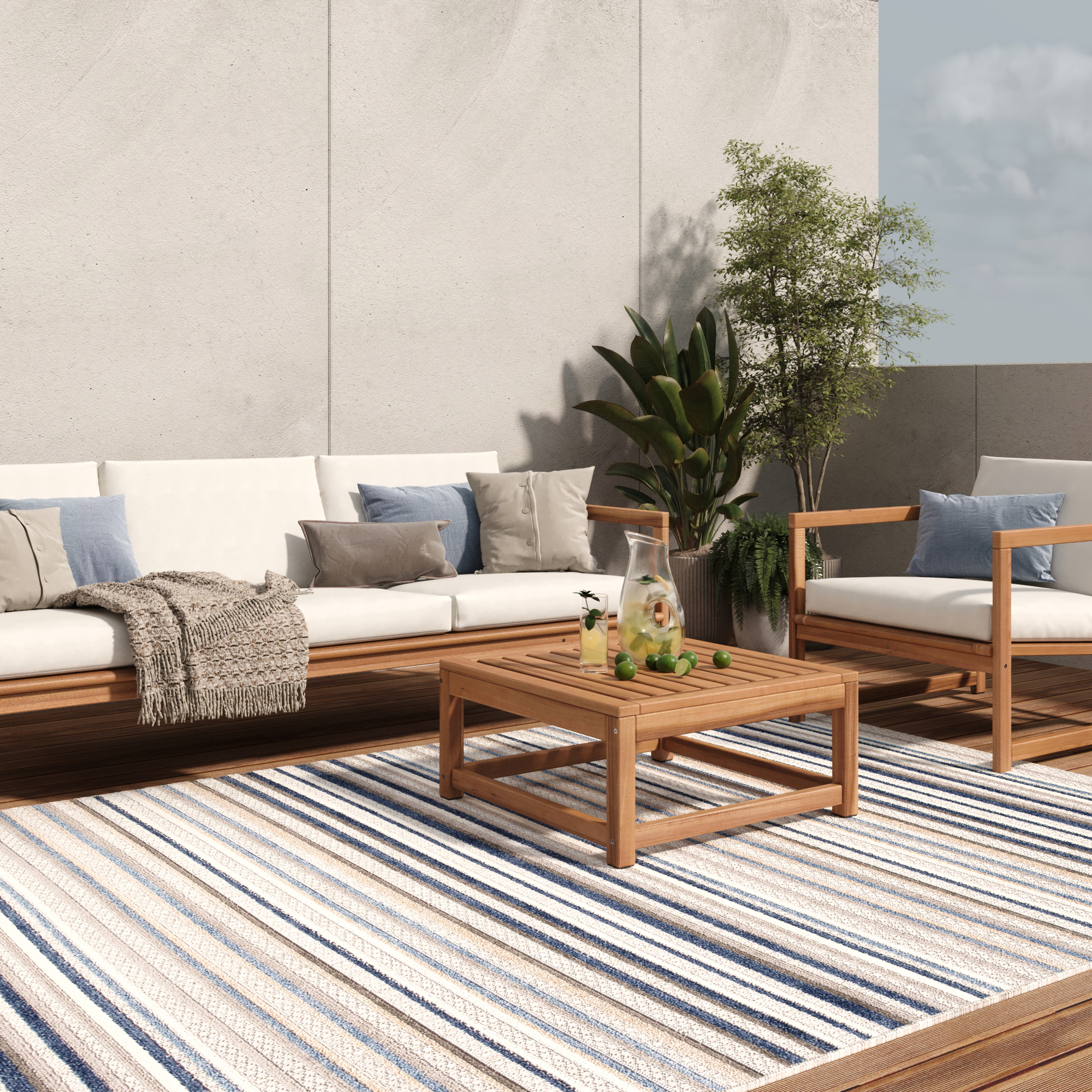 Teppich Outdoor Patio Grau Blau Streifen