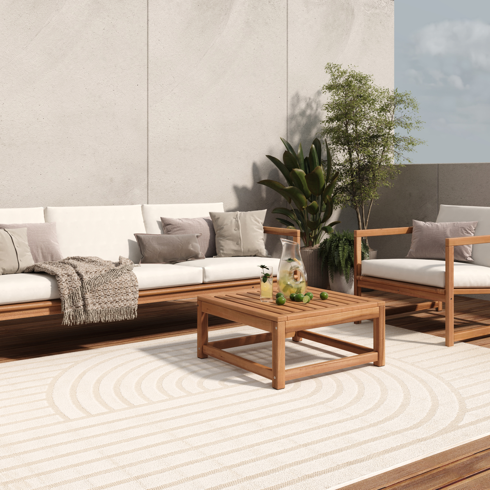 Teppich Outdoor Patio Creme Streifen