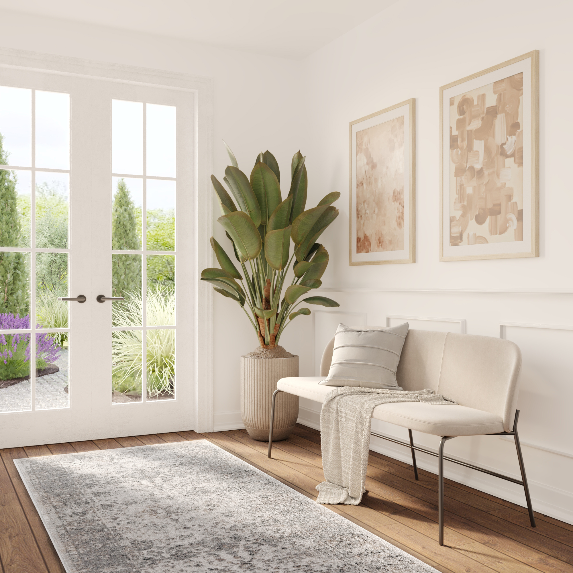 Teppichläufer Valley Grau Beige Ornamente Rahmen