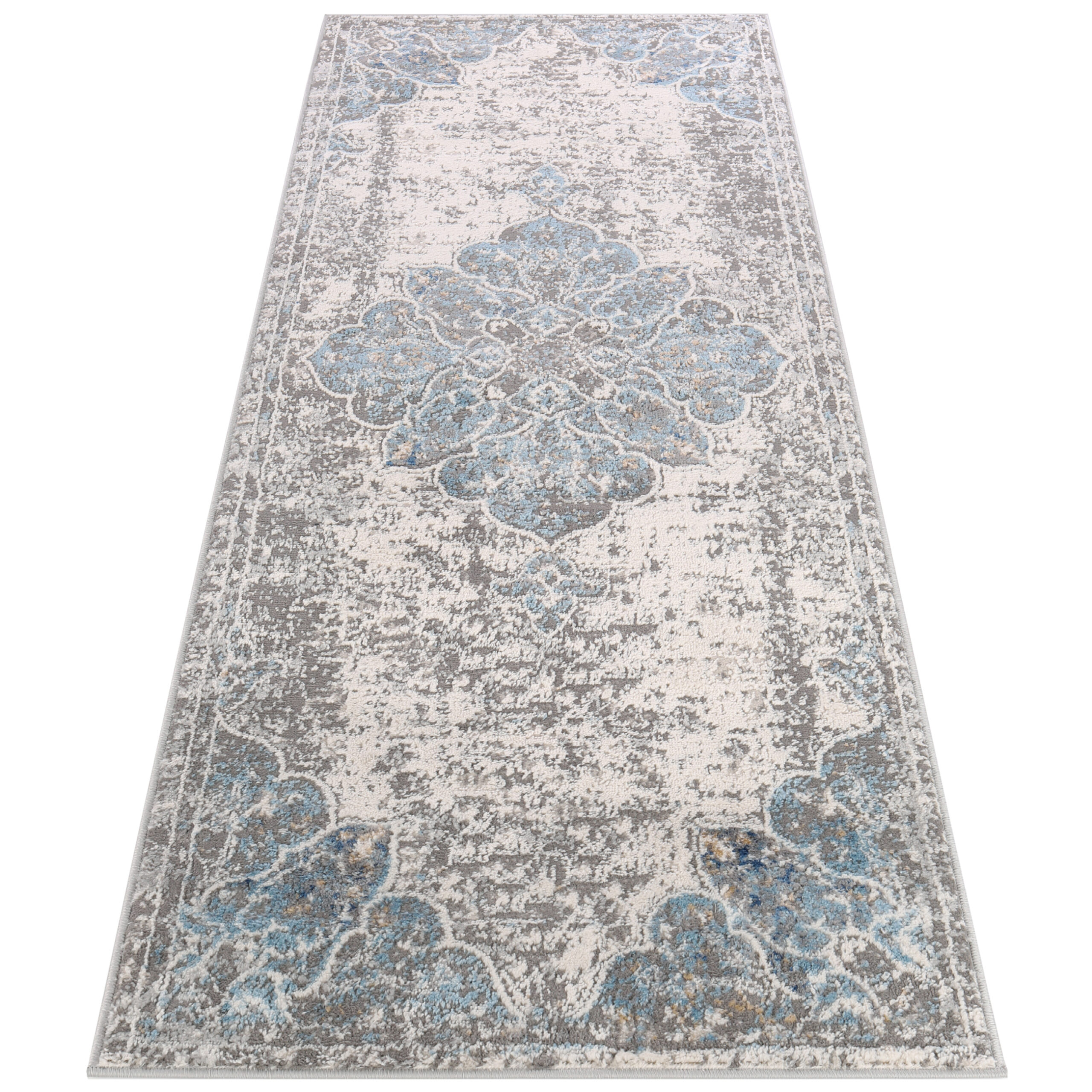 Teppichläufer Valley Grau Blau Vintage Blumen