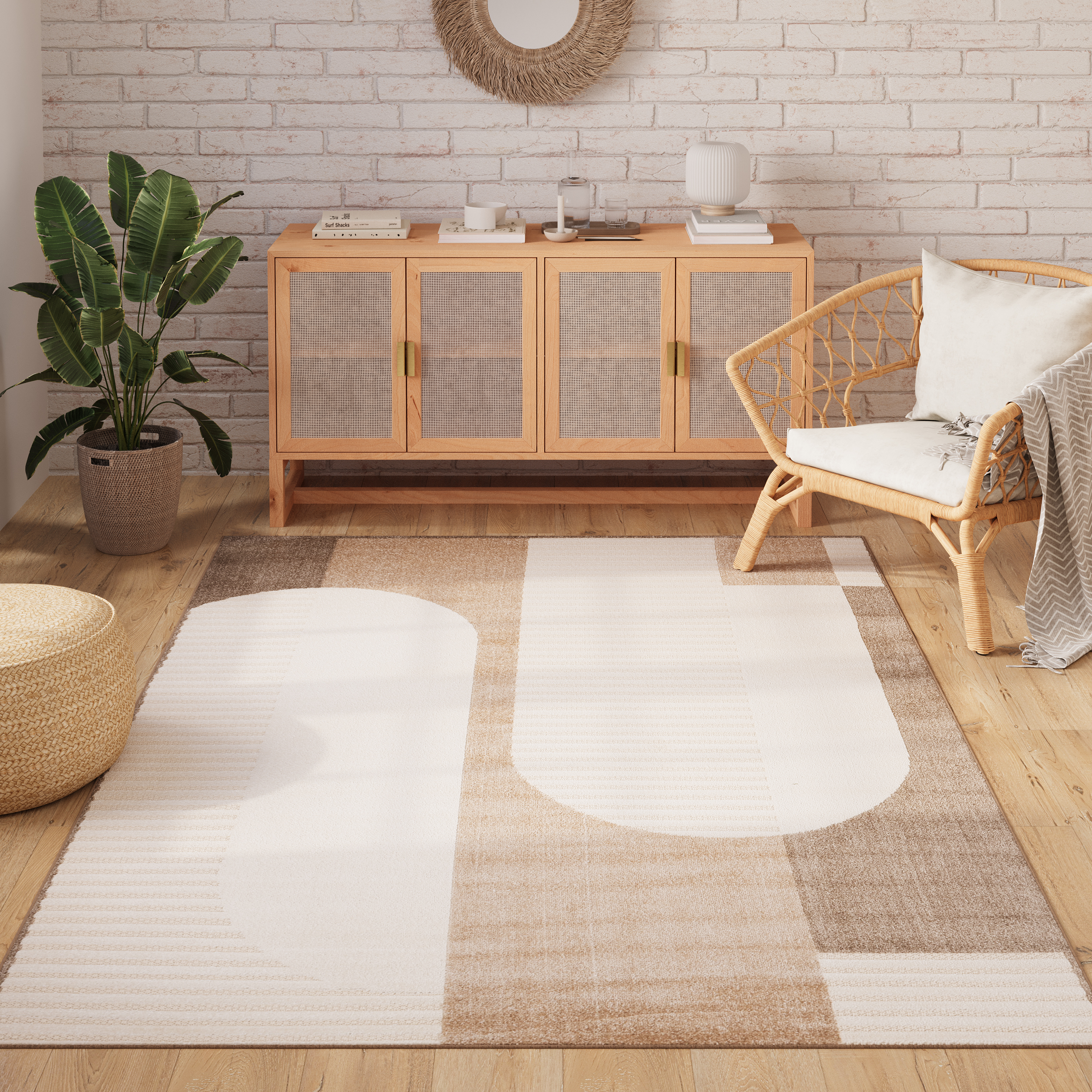 Teppich Outdoor Patio Creme Braun