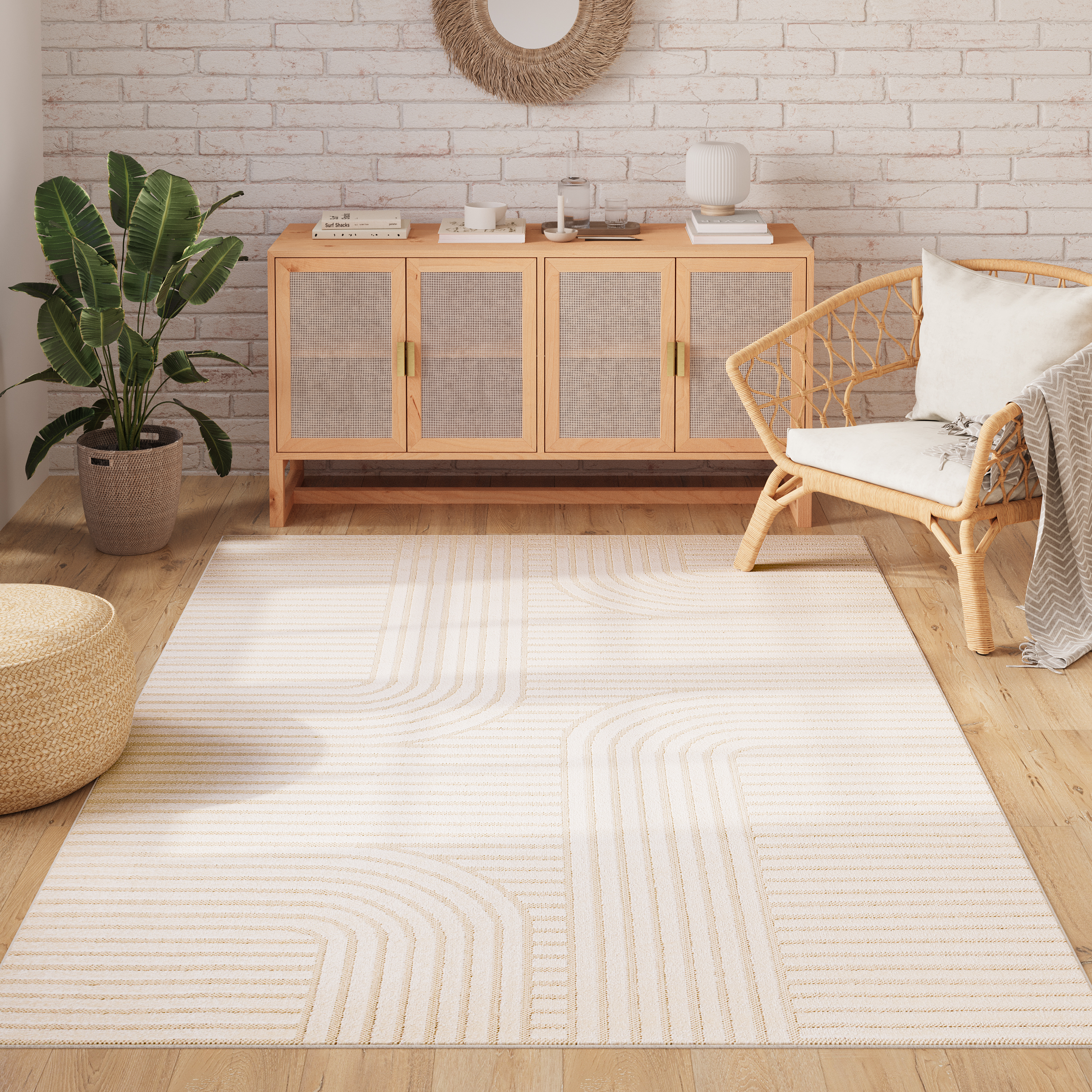 Teppich Outdoor Patio Creme Geometrisch