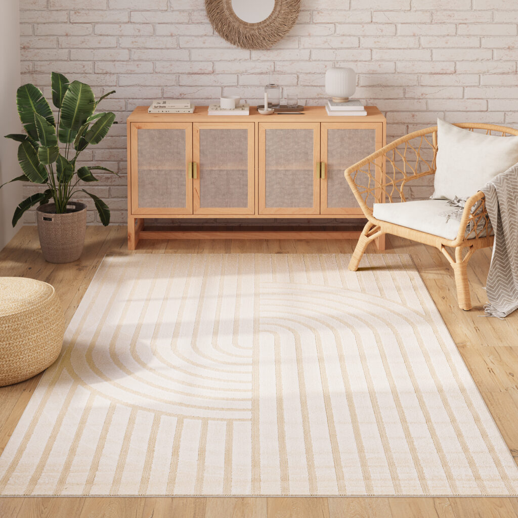 Teppich Outdoor Patio Creme Streifen