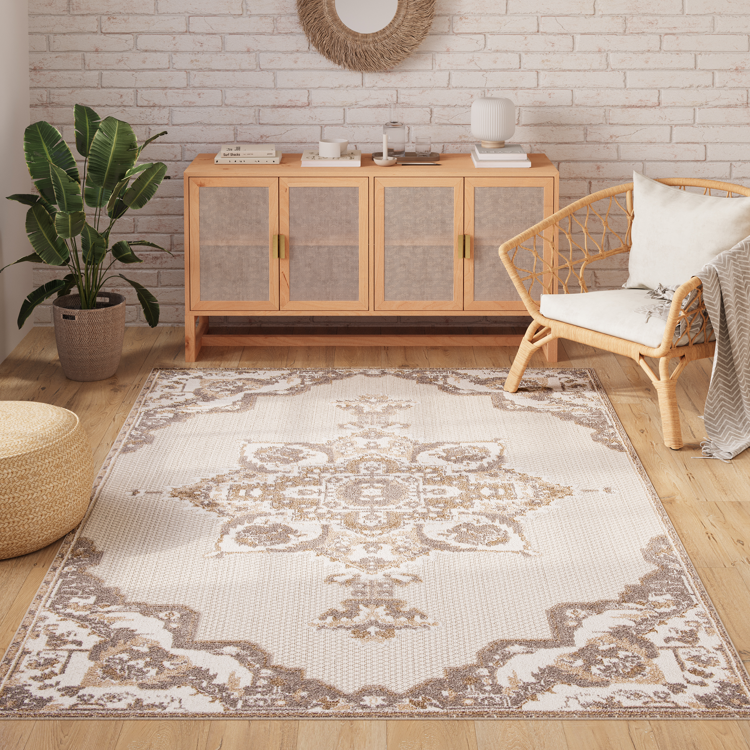 Teppich Outdoor Patio Creme Beige Vintage