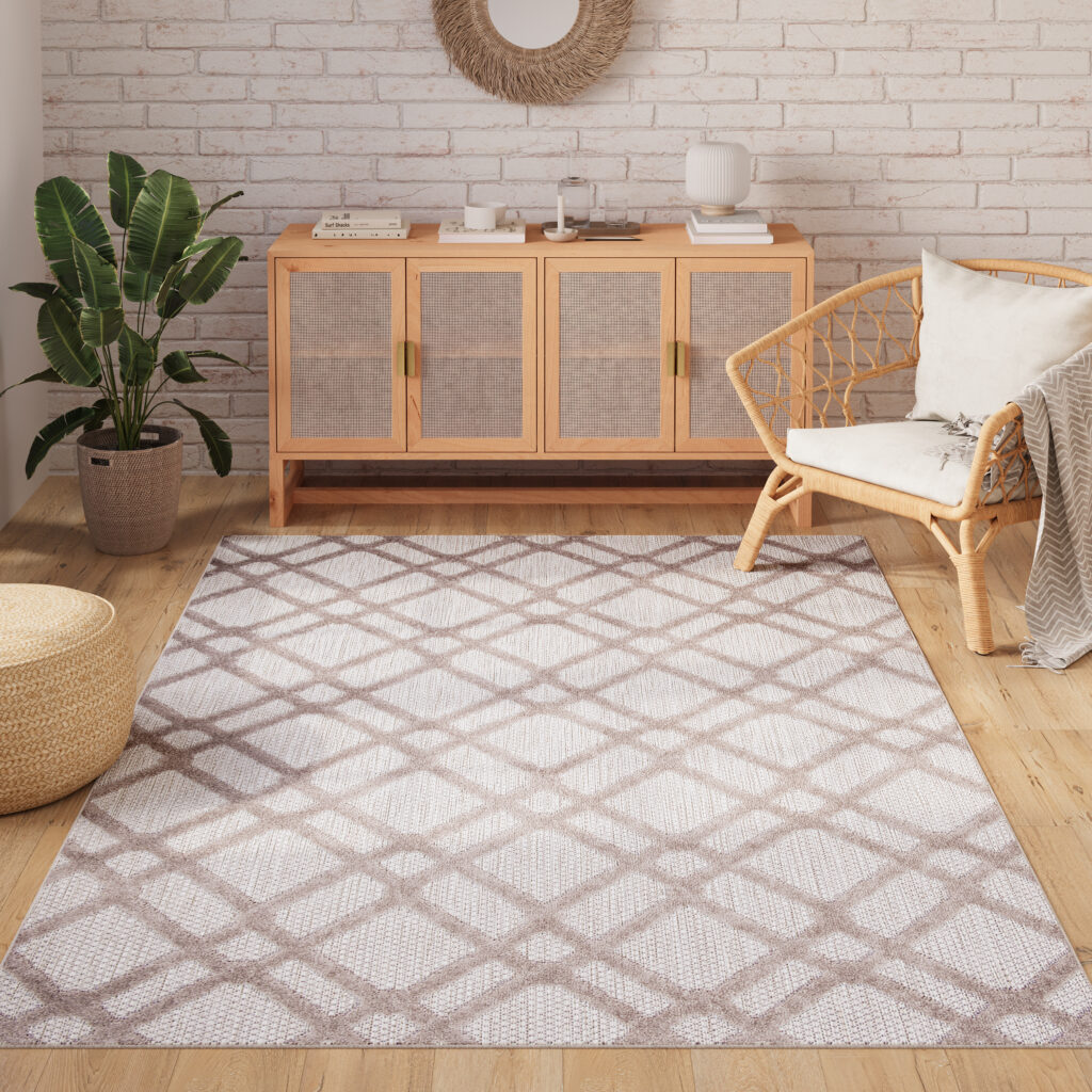 Teppich Outdoor Patio Beige Grau Gitter
