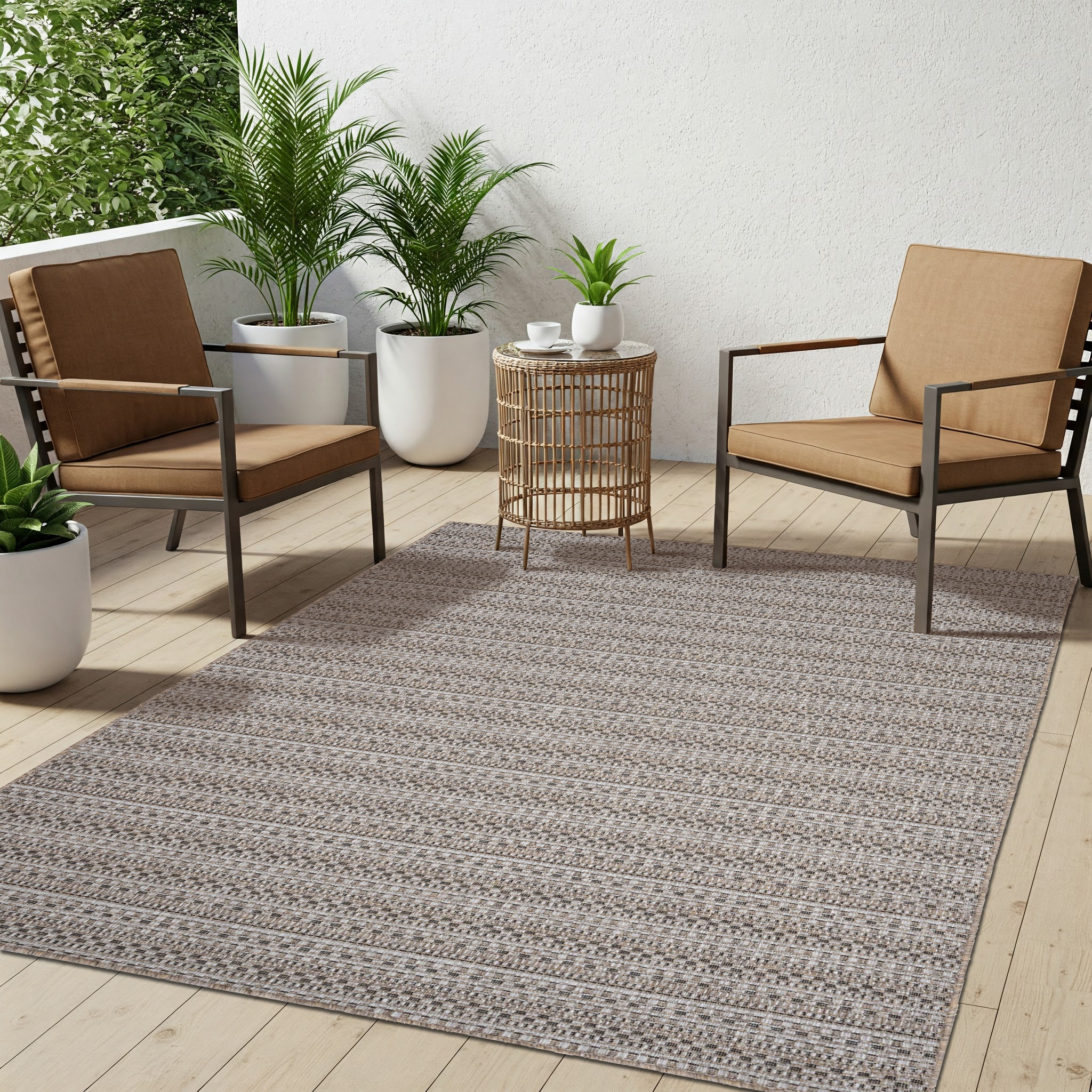 Teppich Melissa Braun Schmale Streifen Indoor Outdoor