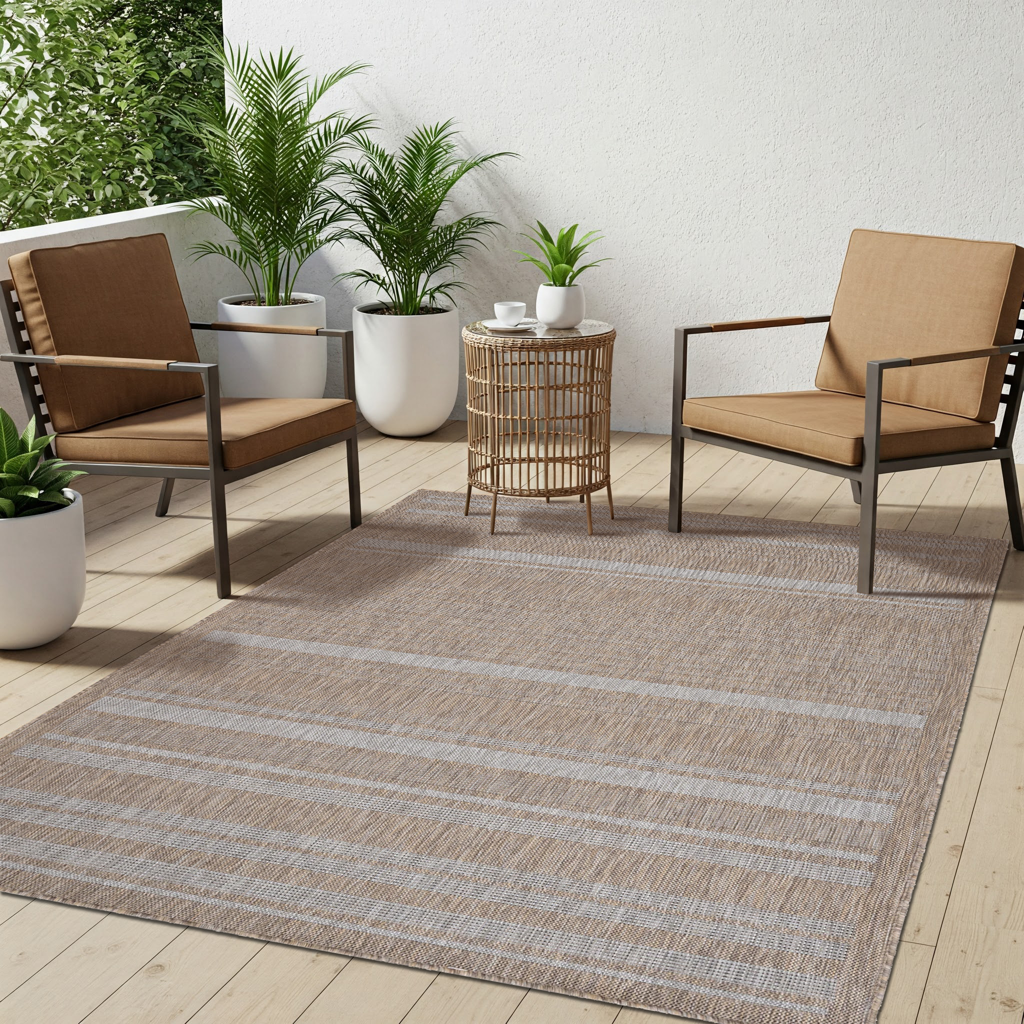 Teppich Melissa Braun Grau Streifen Indoor Outdoor