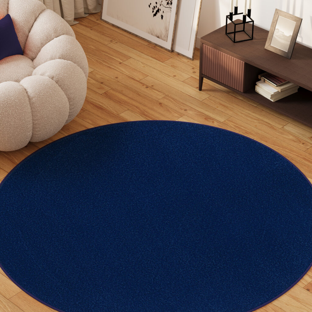 Teppich Mono Rund Indoor Outdoor Dunkelblau