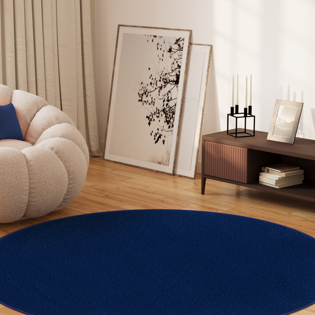 Teppich Mono Rund Indoor Outdoor Dunkelblau