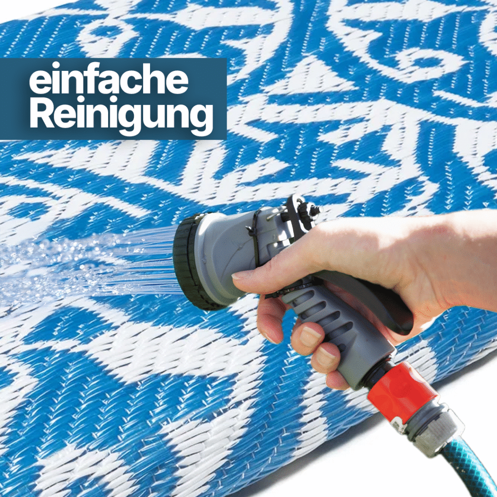 Teppich Ibiza Outdoor Beidseitig Wasserdicht Marineblau Weiß Kreise