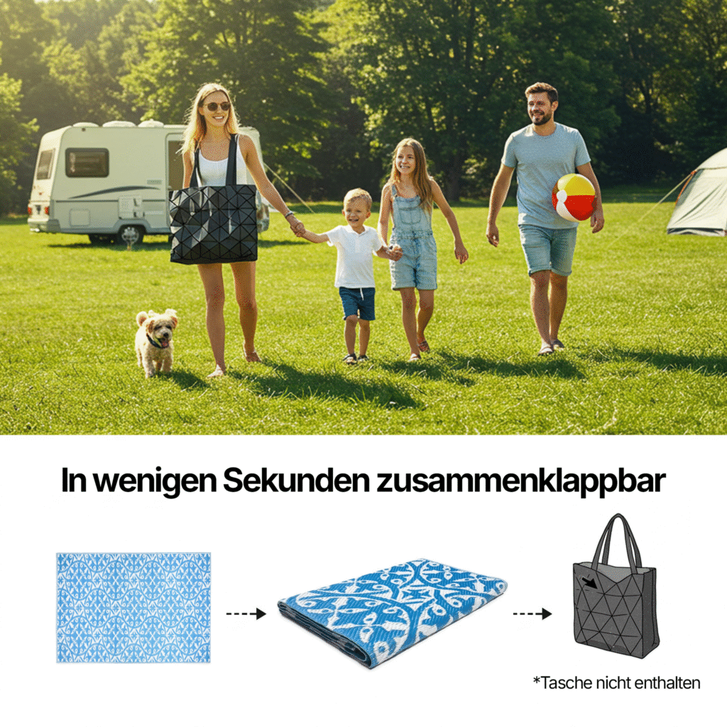 Teppich Ibiza Outdoor Beidseitig Wasserdicht Marineblau Weiß Kreise