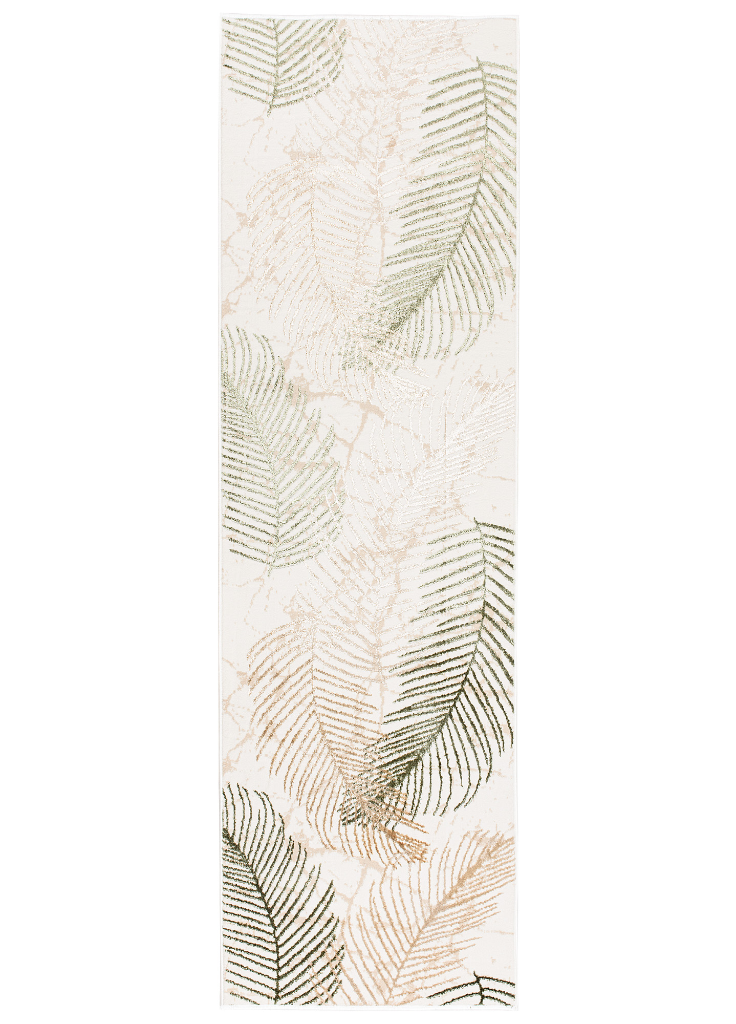 Teppichläufer Crystal Beige Grün Blätter Meterware