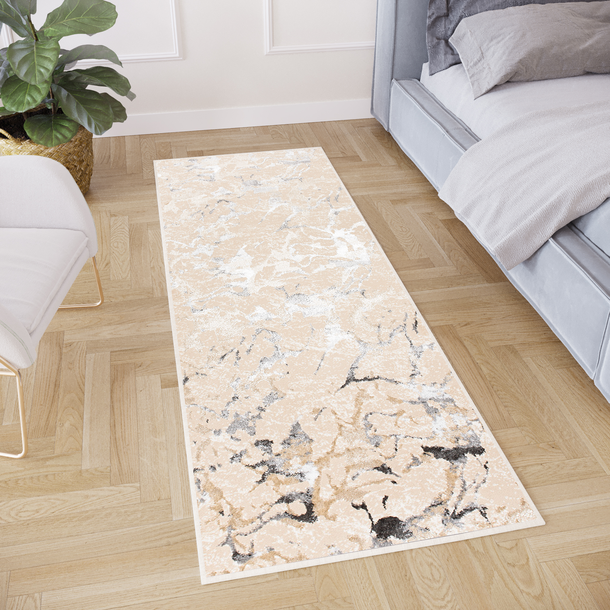 Teppichläufer Crystal Beige Grau Abstrakt Meterware