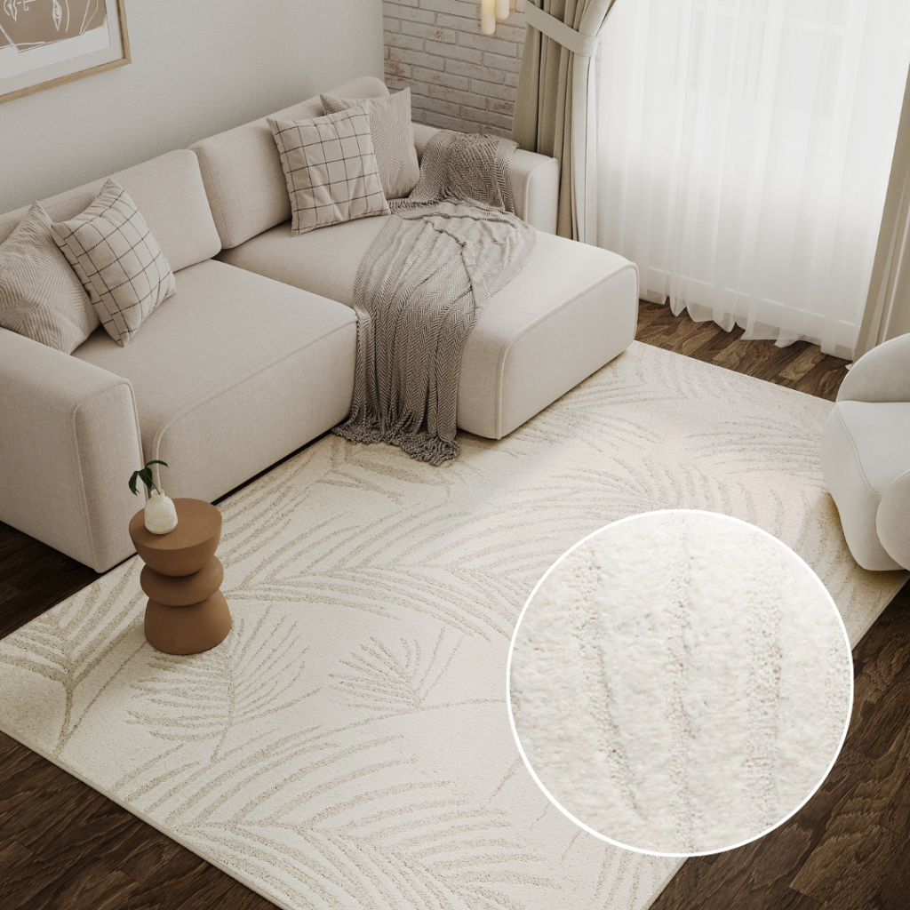Teppich Terra Creme Palmblätter