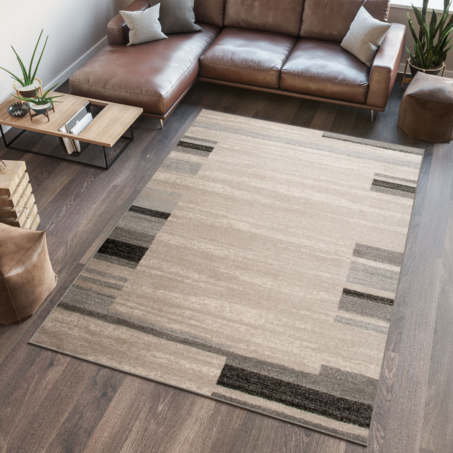 Teppich Sari Beige Grau Rahmen