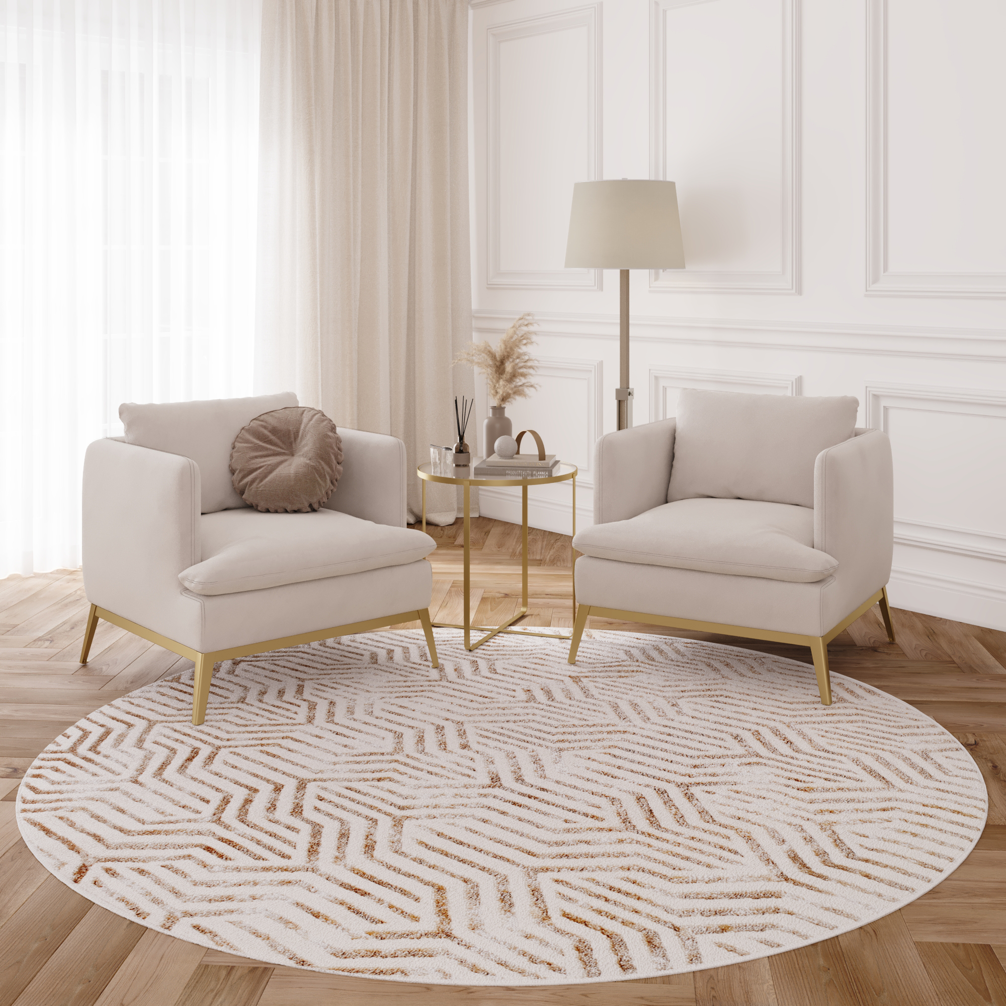 Teppich Crystal Rund Braun Creme Beige Linien