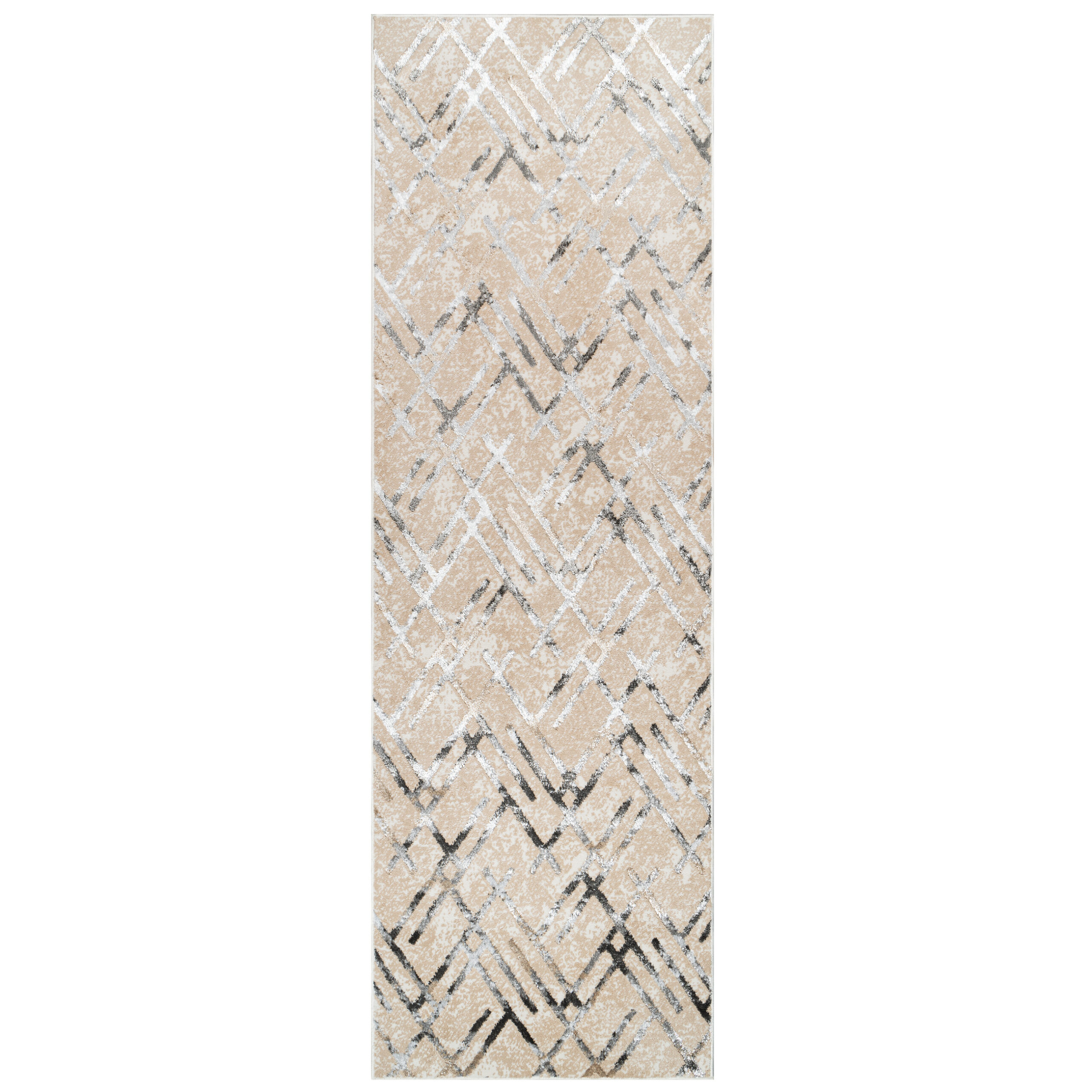 Teppichläufer Crystal Beige Grau Zickzack