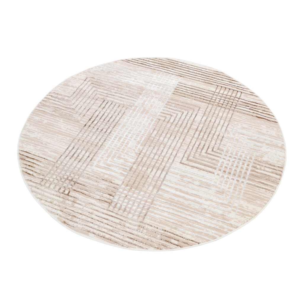 Teppich Crystal Rund Braun Beige Creme Streifen