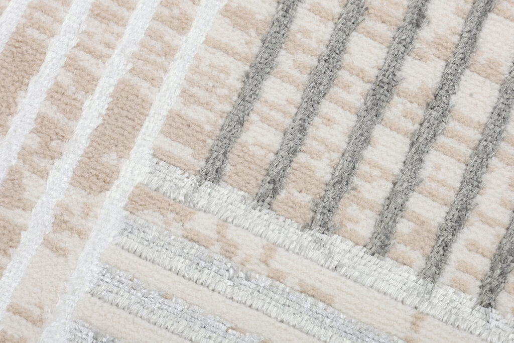 Teppich Crystal Rund Grau Beige Creme Streifen