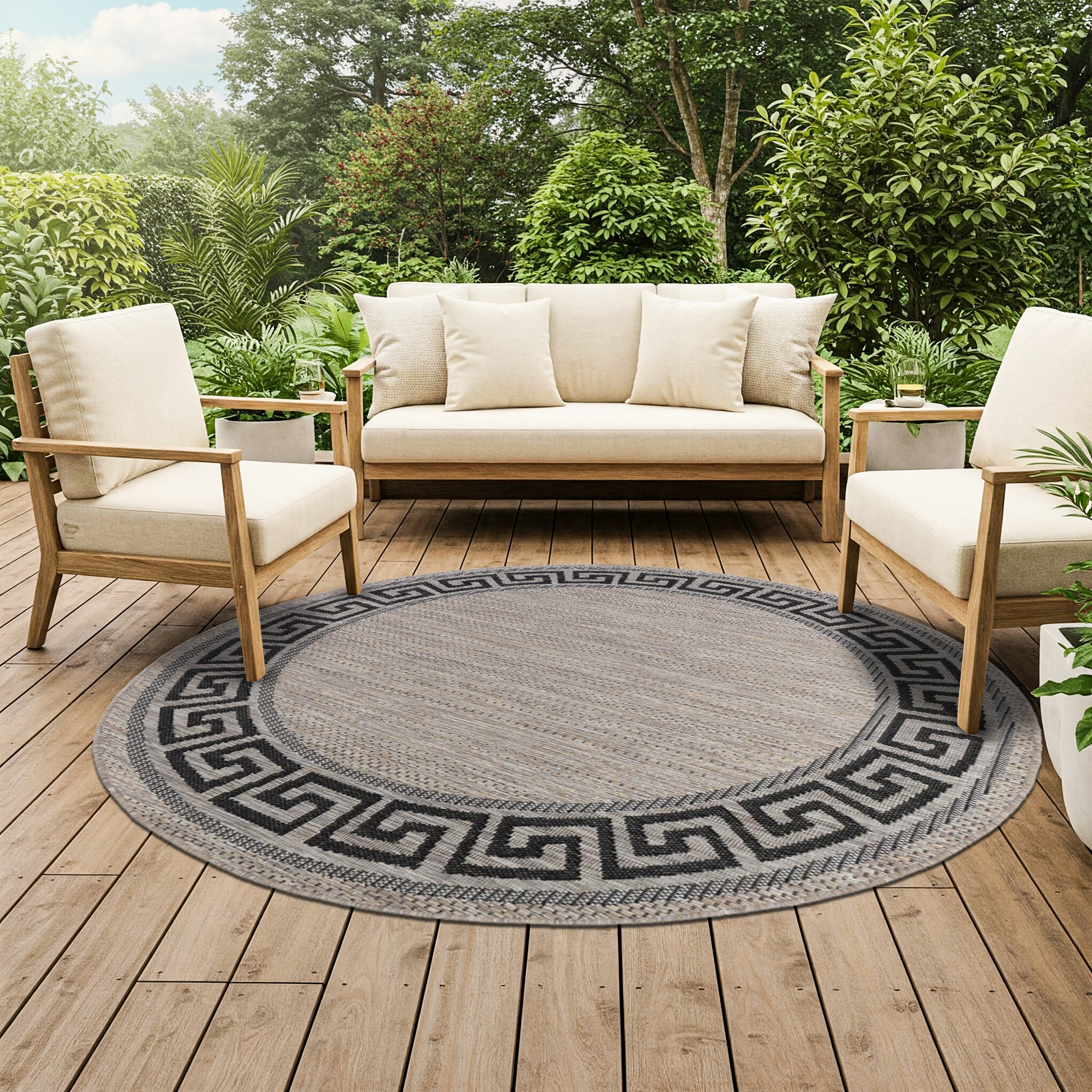 Teppich Melissa Rund Braun Schwarz ZickZack Indoor Outdoor