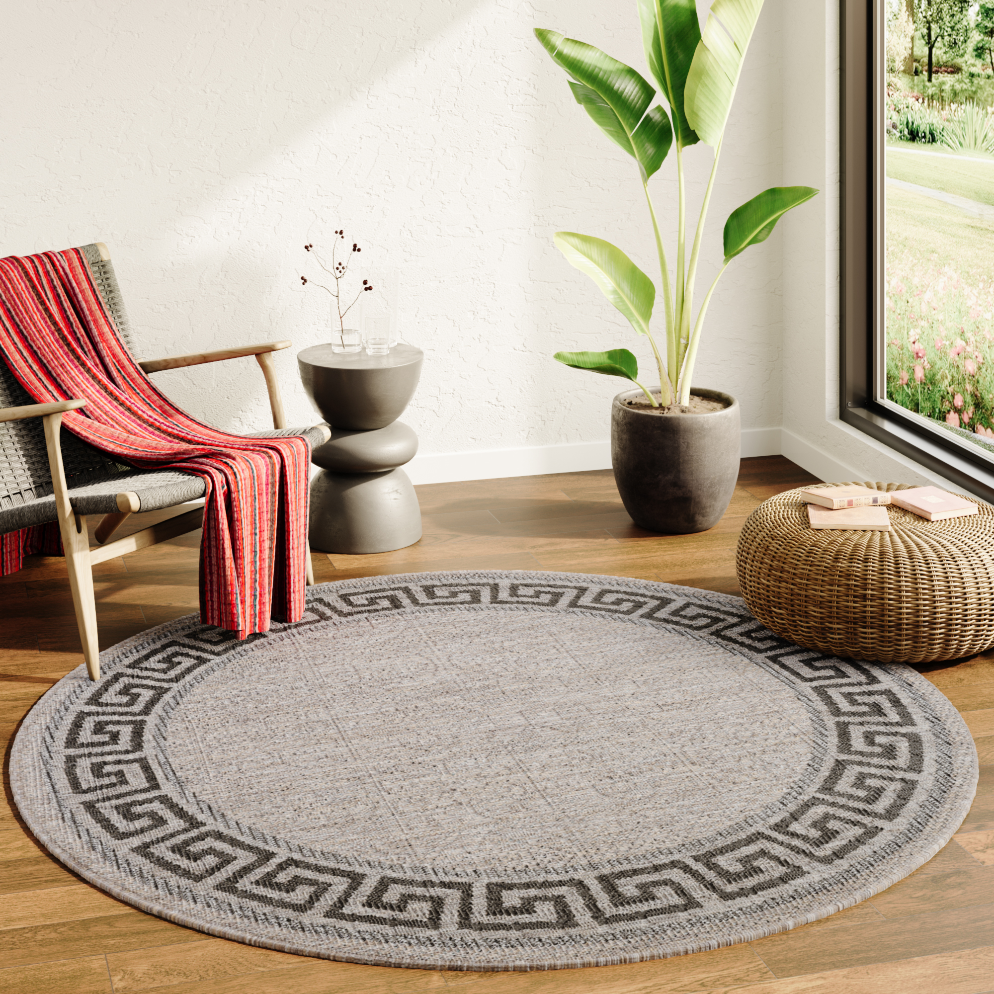 Teppich Melissa Rund Braun Schwarz ZickZack Indoor Outdoor