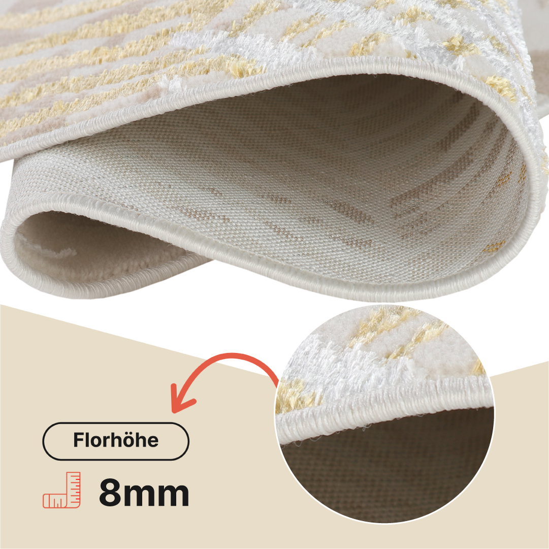 Teppich Crystal Rund Gold Braun Creme Blätter