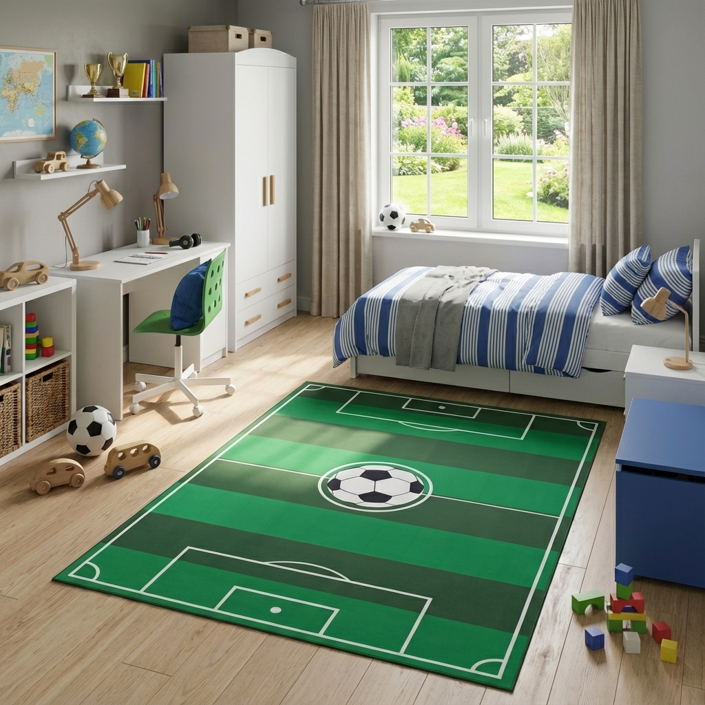 Kinderteppich Snooki Fußballfeld Grün Rutschfest