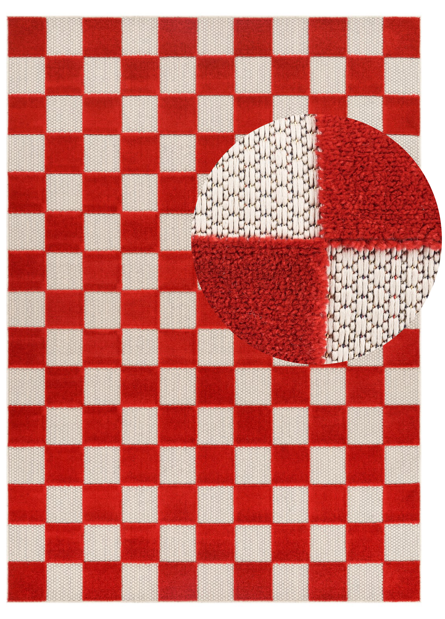 Outdoor Teppich Checker Creme Rot