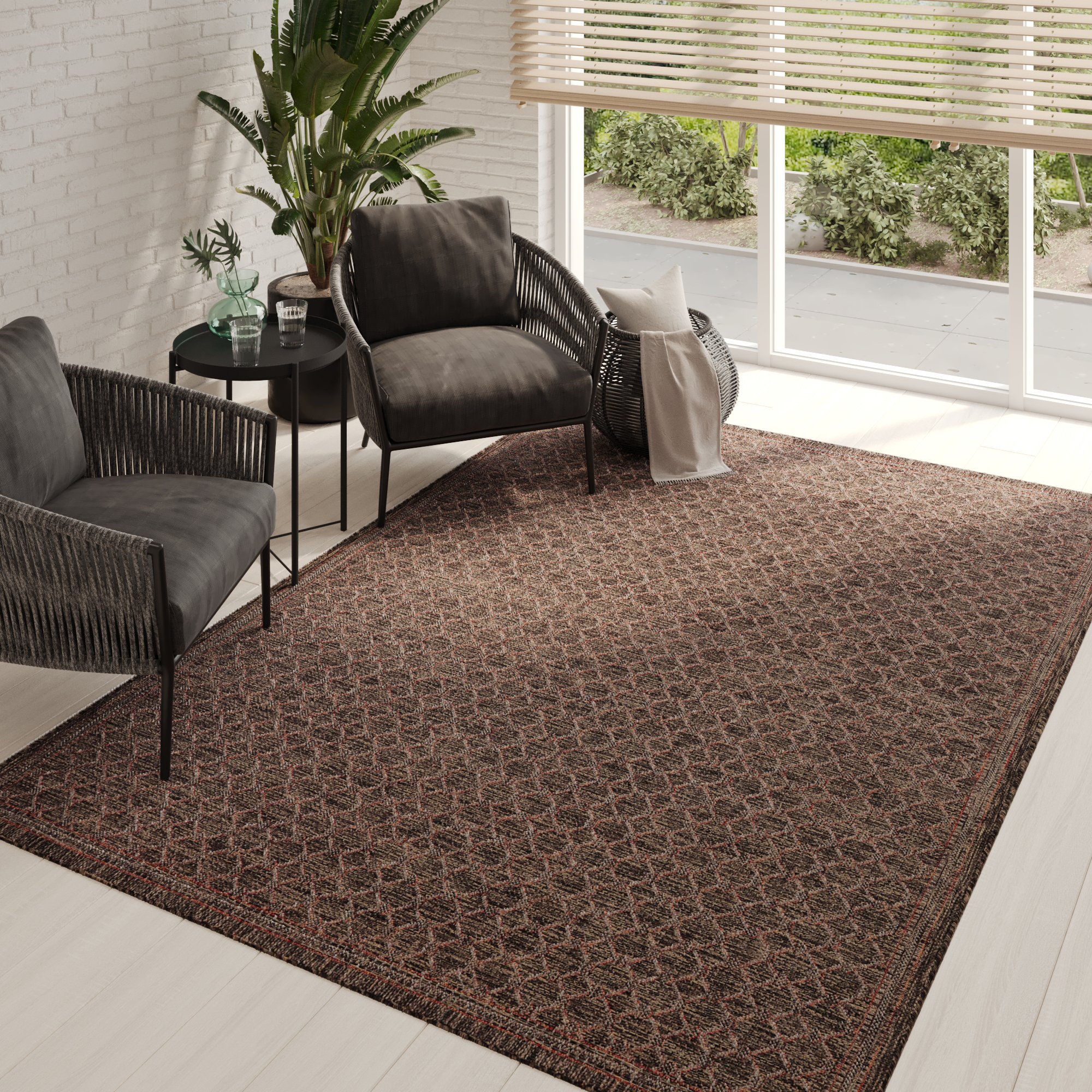 Teppich Outdoor Melissa Dunkelbraun Rauten
