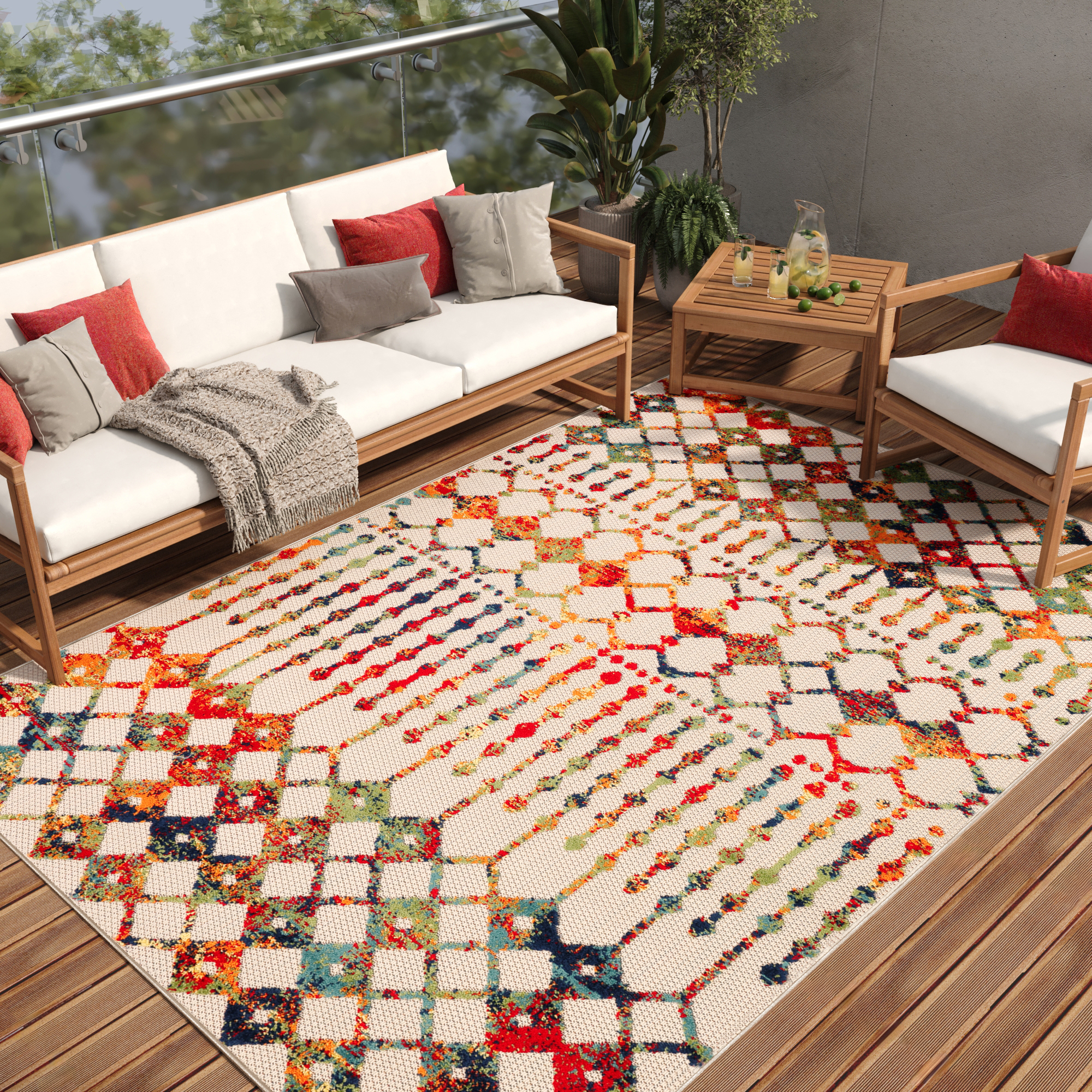 Teppich Outdoor Patio Mehrfarbig Geometrisch