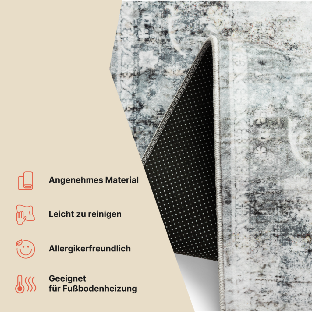 Teppich Venezia Abstraktes Muster Grau Blau Beige Rutschfest