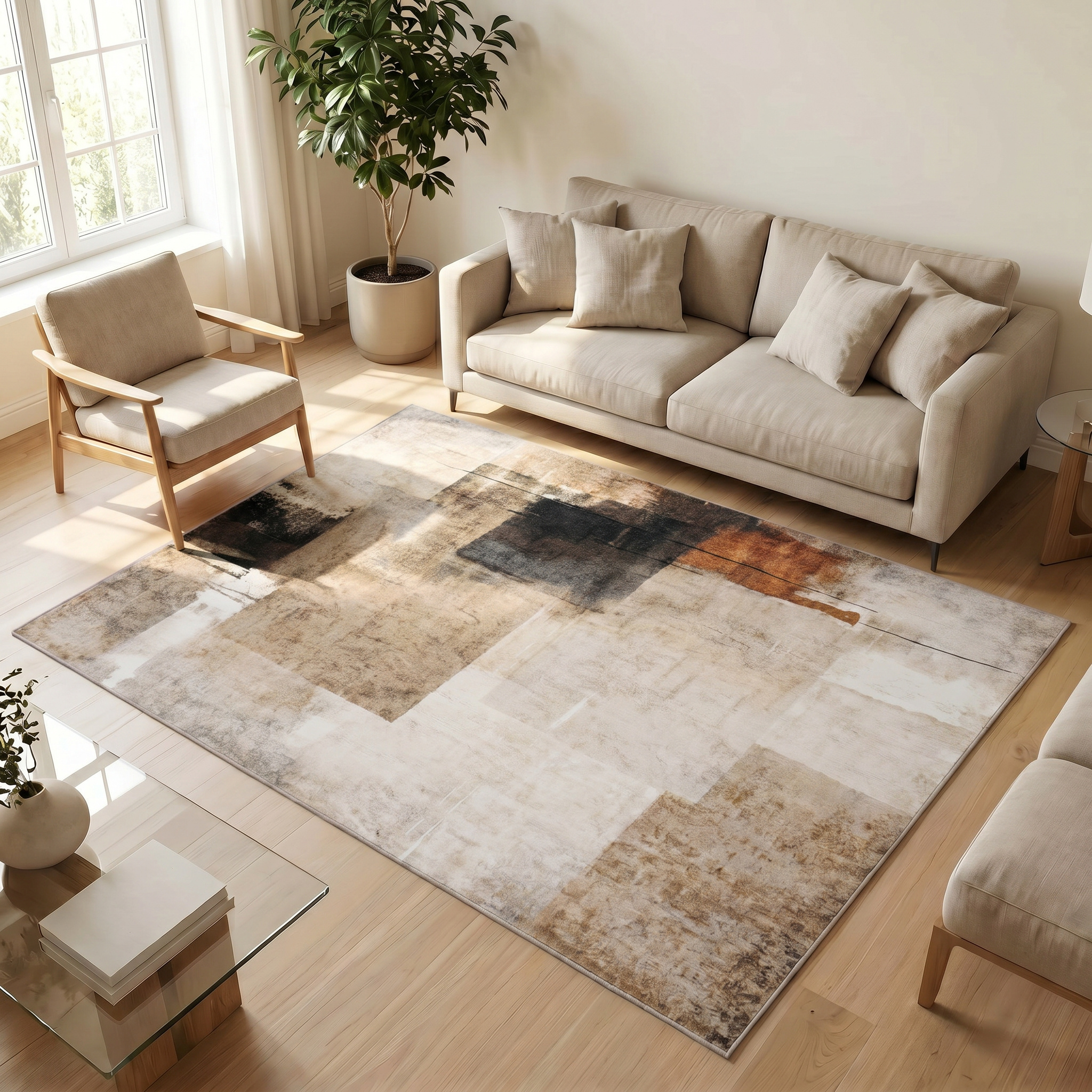 Teppich Venezia Abstrakt Geometrisch Braun Beige Rutschfest