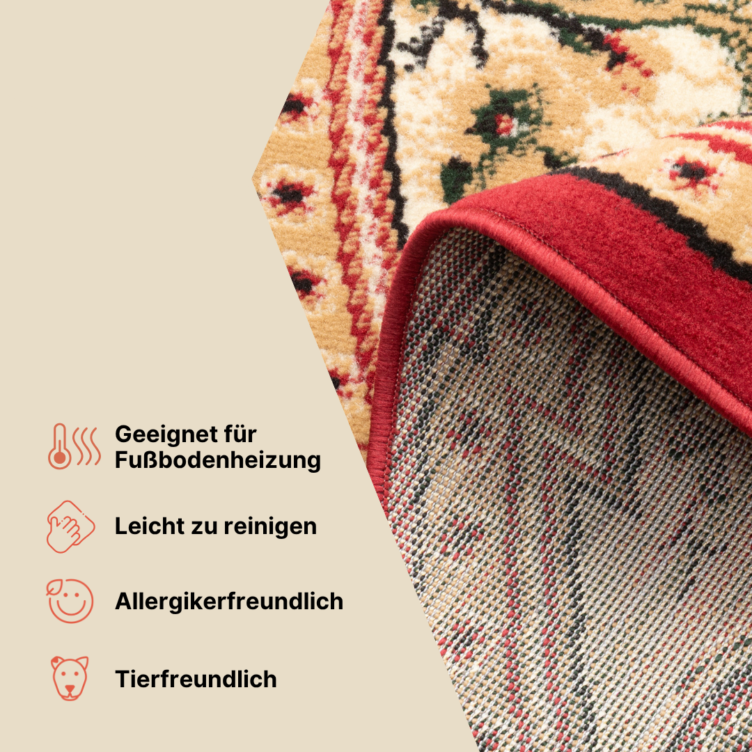 Teppich Atlas Oval Rot Beige Traditionell Medaillon