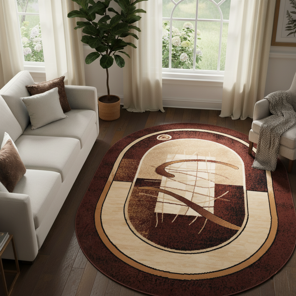 Teppich Atlas Oval Braun Beige Abstrakt Rahmen