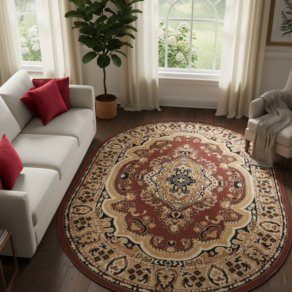 Teppich Atlas Oval Braun Beige Traditionell Medaillon