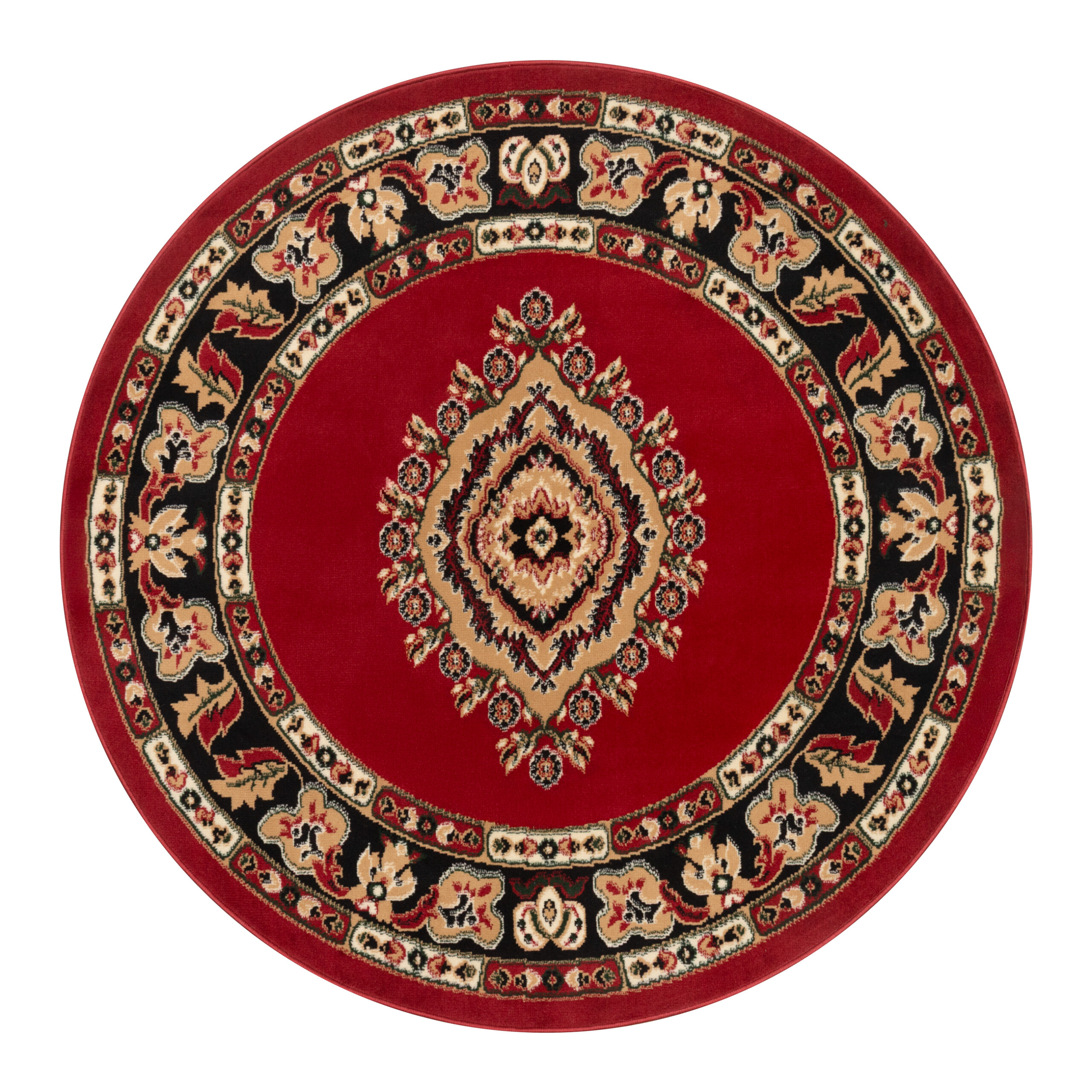 Teppich Atlas Rund Rot Beige Traditionell Rosette