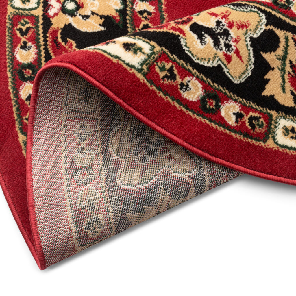Teppich Atlas Rund Rot Beige Traditionell Rosette