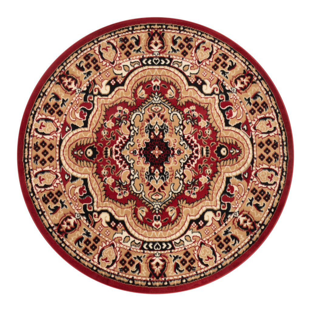 Teppich Atlas Rund Rot Beige Traditionell Medaillon