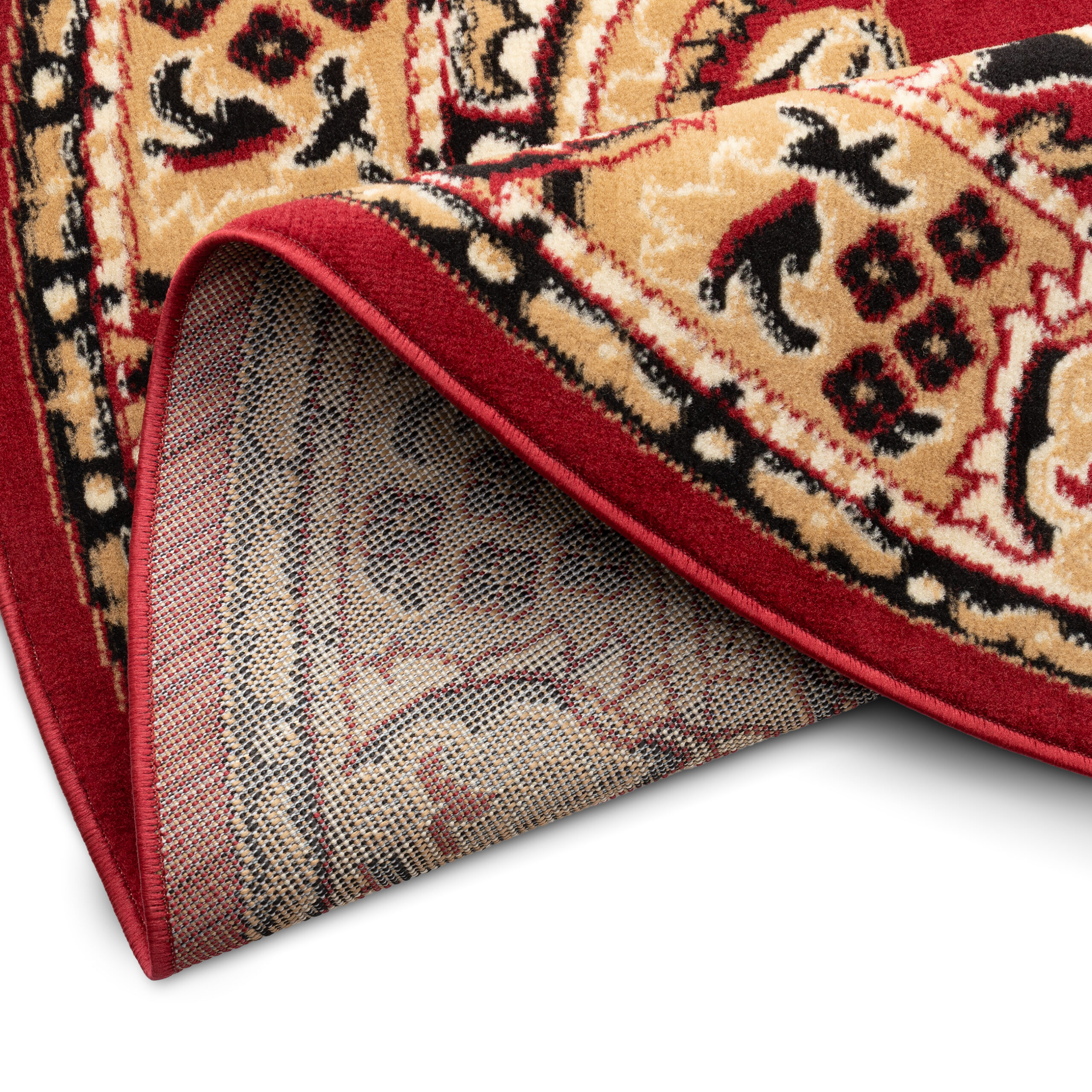 Teppich Atlas Oval Rot Beige Traditionell Medaillon