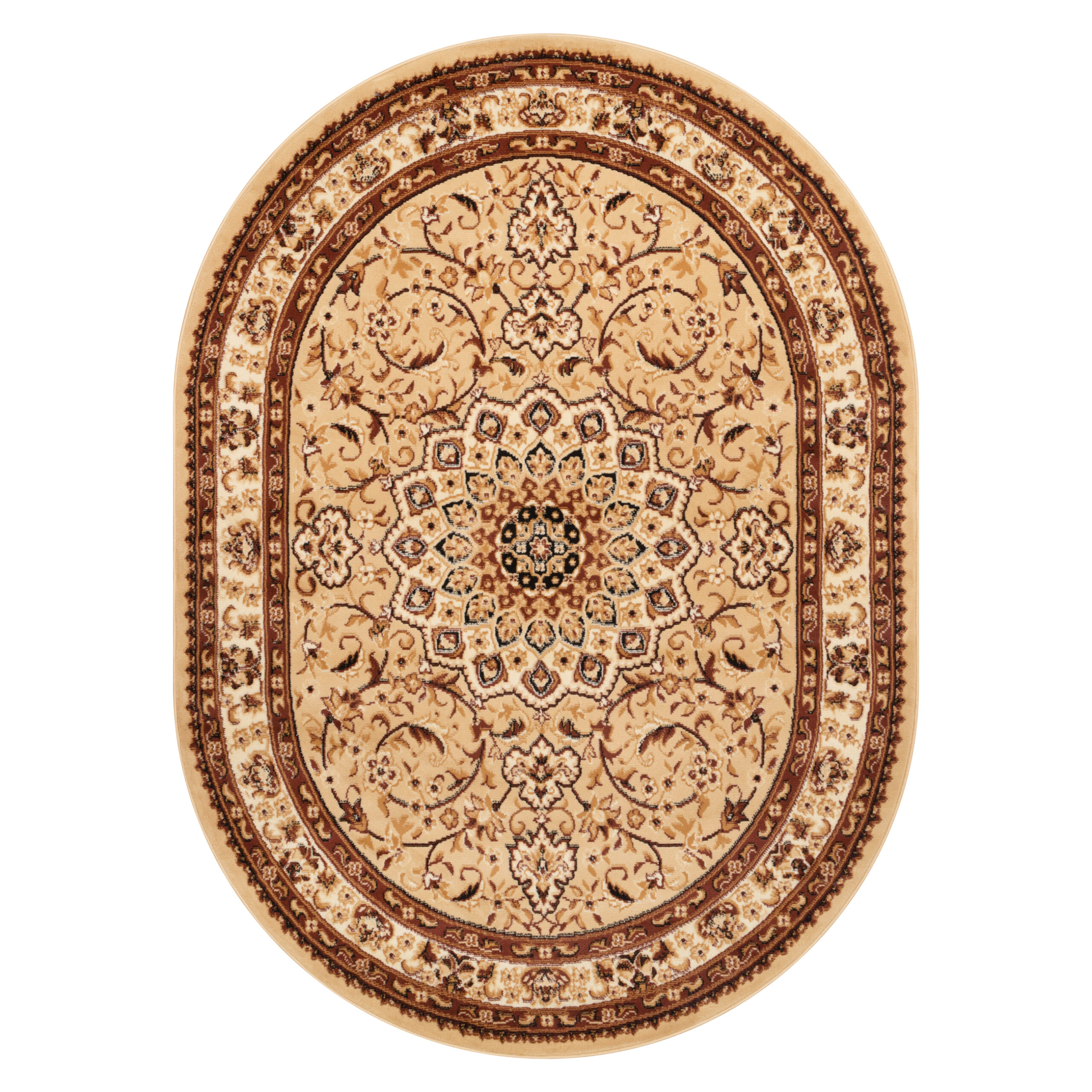 Teppich Atlas Oval Beige Traditionell Rosette Rahmen