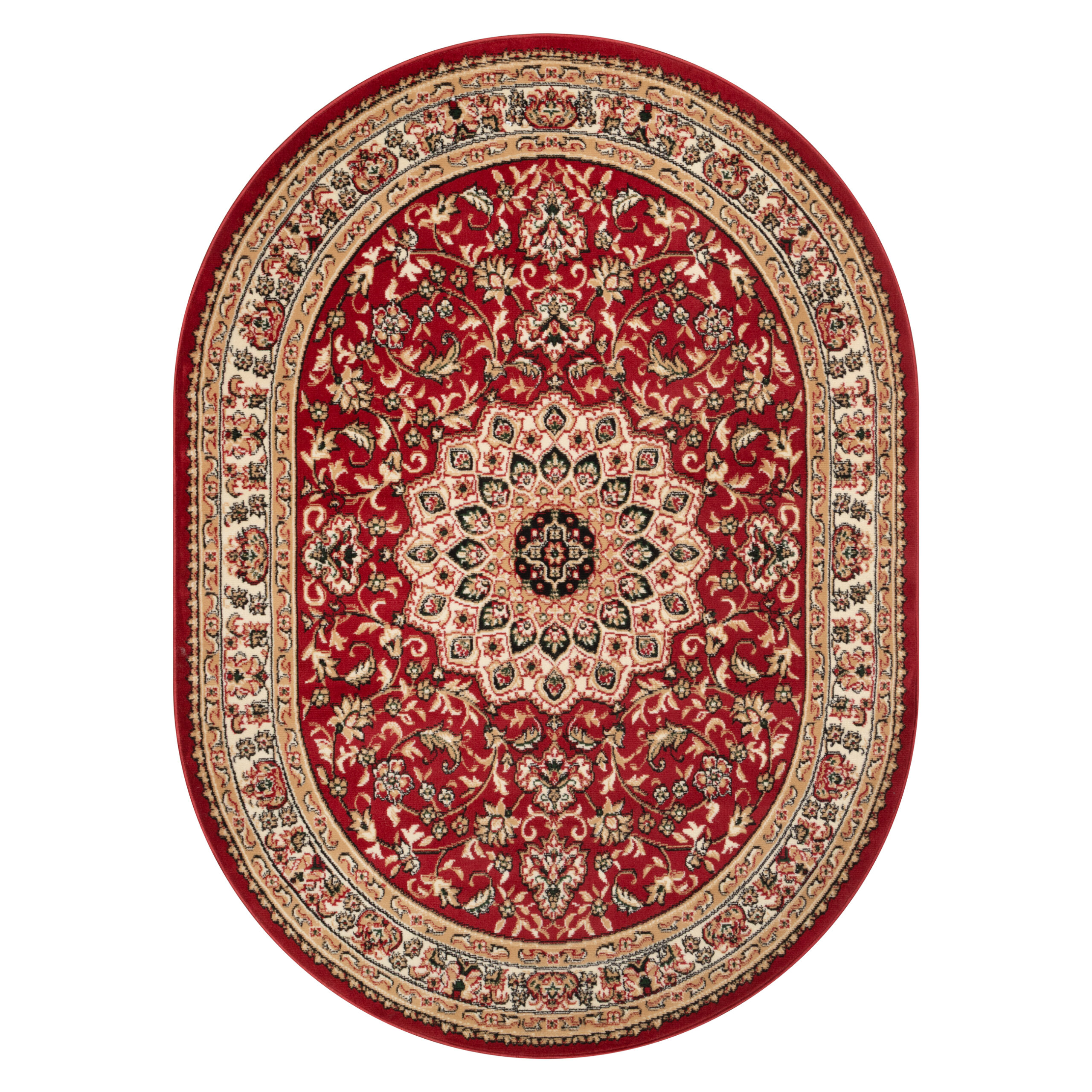 Teppich Atlas Oval Rot Traditionell Rosette Rahmen