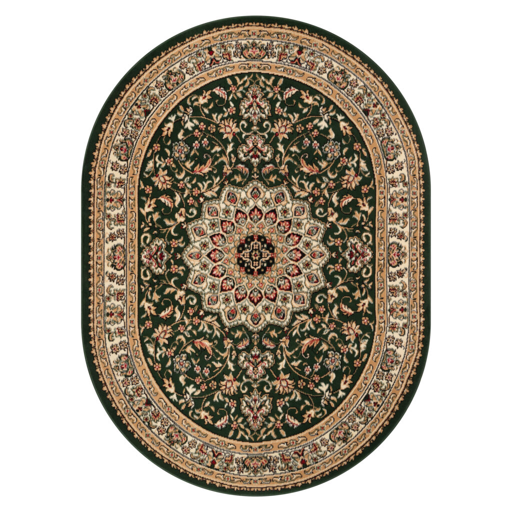 Teppich Atlas Oval Grün Traditionell Rosette Rahmen