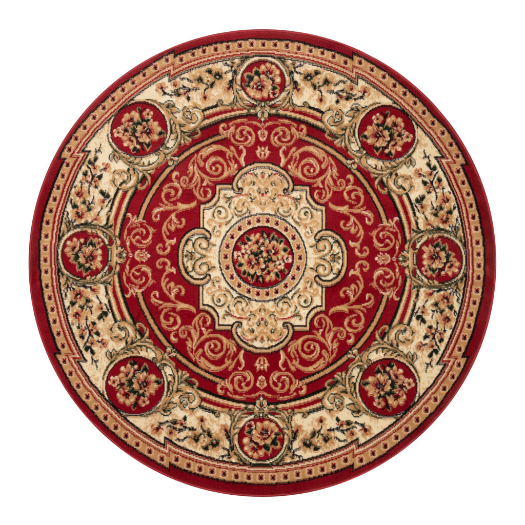 Teppich Atlas Rund Rot Creme Traditionell Medaillon
