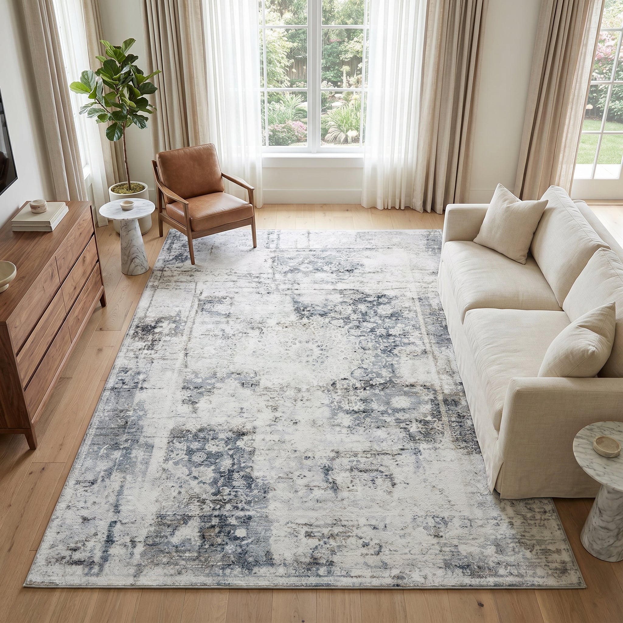 Teppich Venezia Abstraktes Muster Grau Blau Beige Rutschfest