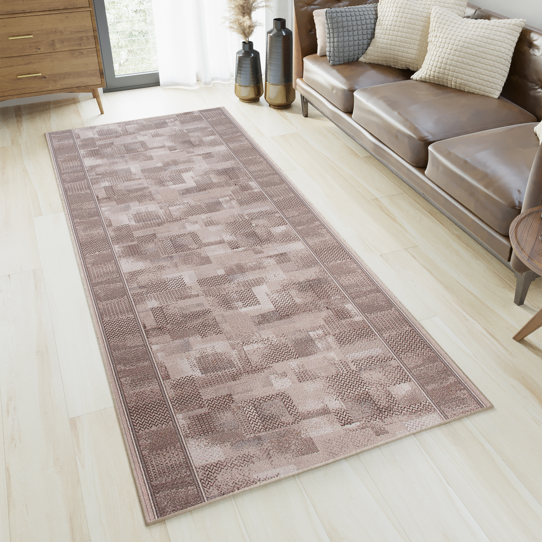 Teppichläufer Rutschfest Beige Geometrisch Meterware