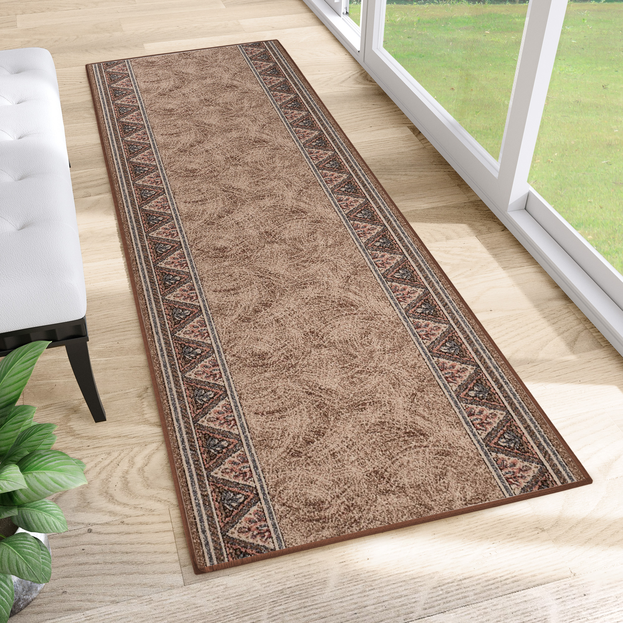 Teppichläufer Rutschfest Braun Beige Geometrisch Meterware