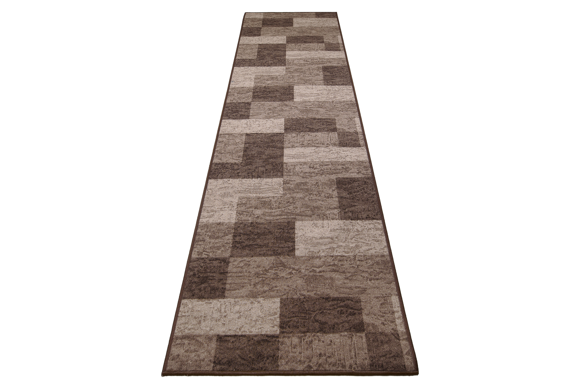Teppichläufer Rutschfest Dunkelbraun Beige Geometrisch Meterware