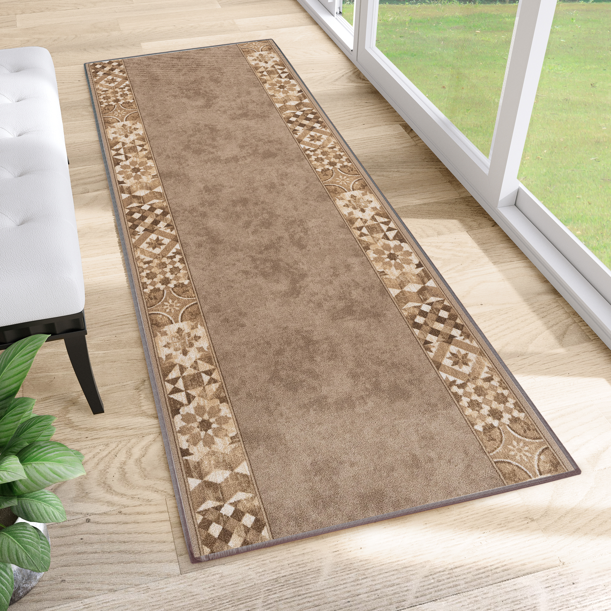 Teppichläufer Rutschfest Grau Beige Mosaik Meterware