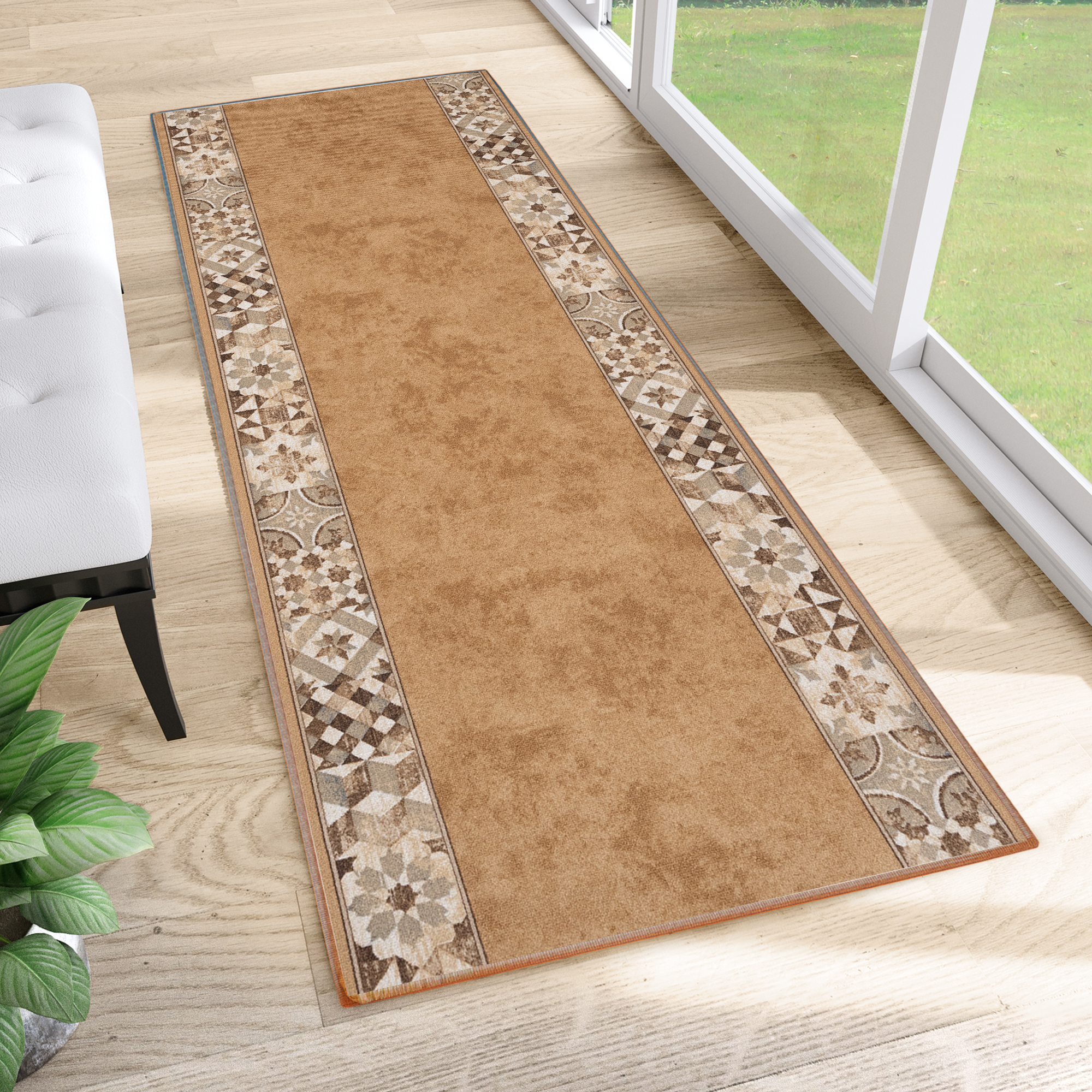 Teppichläufer Rutschfest Beige Mosaik Meterware